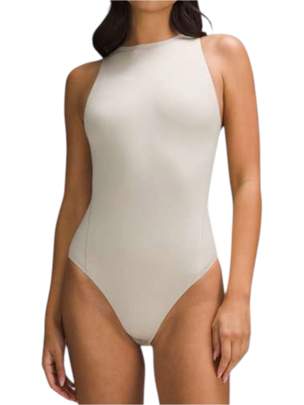 Lululemon Bodysuit Women L Taupe Wundermost Nulu High Neck Neutral Sleeveless